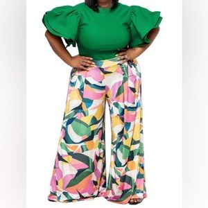 2 Piece Colorful Wide-Leg Pants Set